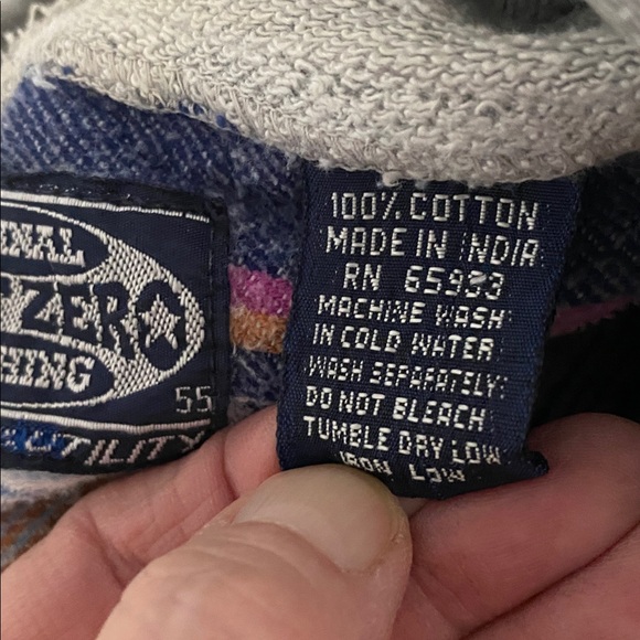 90’s Point Zero Multicolor Striped Flannel Shirt with Gray Hood XL - Picture 5 of 9